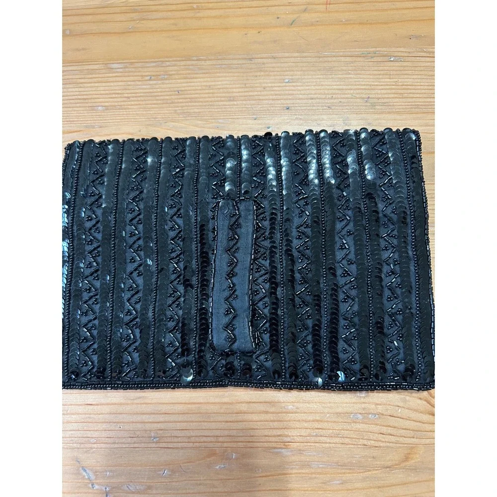 Vintage Made in France 1940s Black Bead Sequin Envelope Clutch Evening Handbag